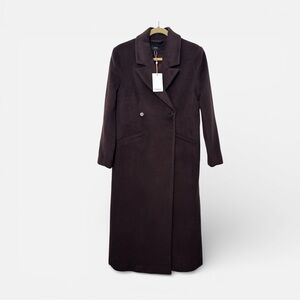 Quince Wool Cashmere Tailored Long Coat Dark Chocolate Brown Medium NWT